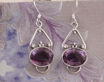Orecchini a forma di cuore con ametista, argento sterling