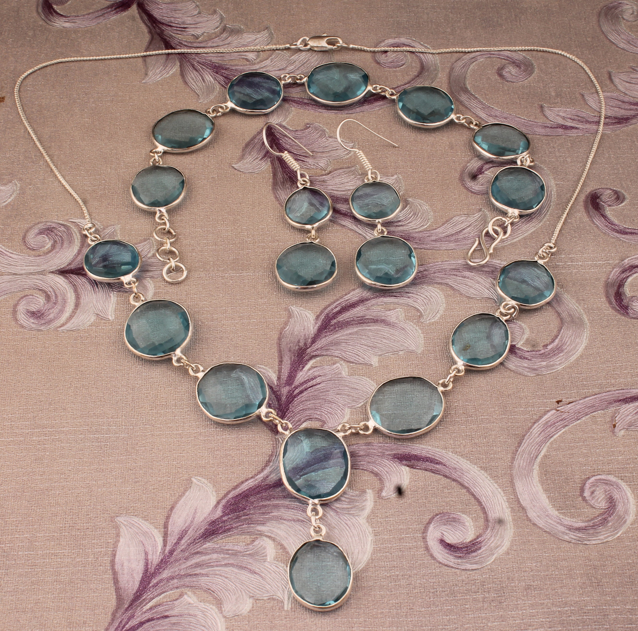 Parure de bijoux en quartz bleu : bijoux de mariée en argent sterling 925