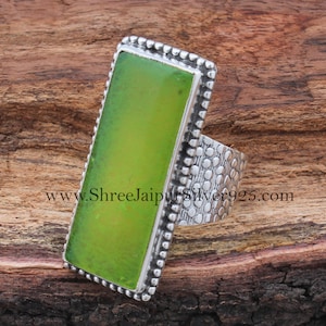 Jade Rings-Green Jade Gemstone Ring 925 Sterling Silver Ring For Women, Handmade Solid Silver Green Jade Ring For Wedding Anniversary Gifts