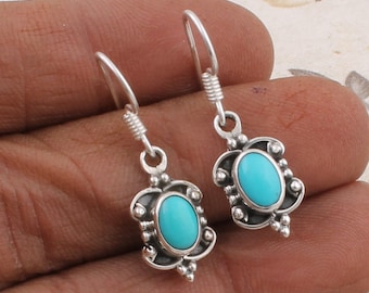 Sleeping Beauty Turquoise AAA+Quality Gemstone Earring Cabochon Stone Boho Earring 925-Sterling Solid Silver EarringBirthstone