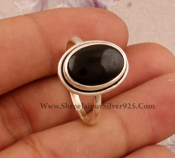 Koral Jewelry Oval Black Onyx Ring - 925 Sterling Silver Spiral Design, Size 9