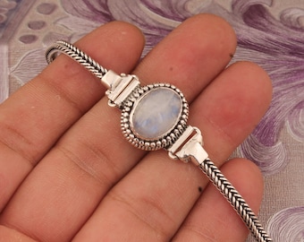 Rainbow Moonstone Sterling Silver Bracelet: Oval Gemstone Jewelry