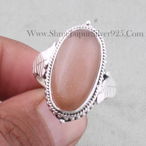 Peach Moonstone Ring: Handmade Sterling Silver Gemstone Band