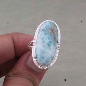 Rare Larimar Ring For Women, 925 Sterling Silver Ring, Handmade Ring, Boho Band Ring, Bridesmaid Women Jewelry, Larimar Adjustable Ring