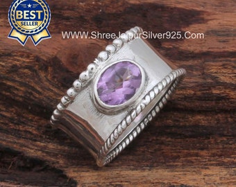 Bague en argent sterling massif 925 améthyste ovale pour femme
