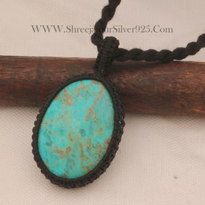 Handmade Chrysocolla Macrame Pendant Necklace: Bohemian Oval Stone Jewelry