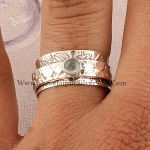 Handmade Aquamarine Sterling Silver Spinner Ring: Boho Worry Ring