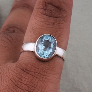 Adjustable Blue Topaz Ring: Handmade 925 Sterling Silver, December Birthstone