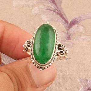 925 Sterling Silver Rings For Women Natural Green Jade Ring Oval Handmade Silver Gemstone Jewelry Engagement Vintage Dainty Valentine's Day