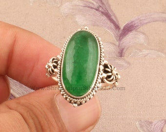 Handmade Oval Green Jade Ring: Sterling Silver Gemstone Jewelry
