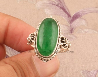 925 Sterling Silver Rings For Women Natural Green Jade Ring Oval Handmade Silver Gemstone Jewelry Engagement Vintage Dainty Valentine's Day