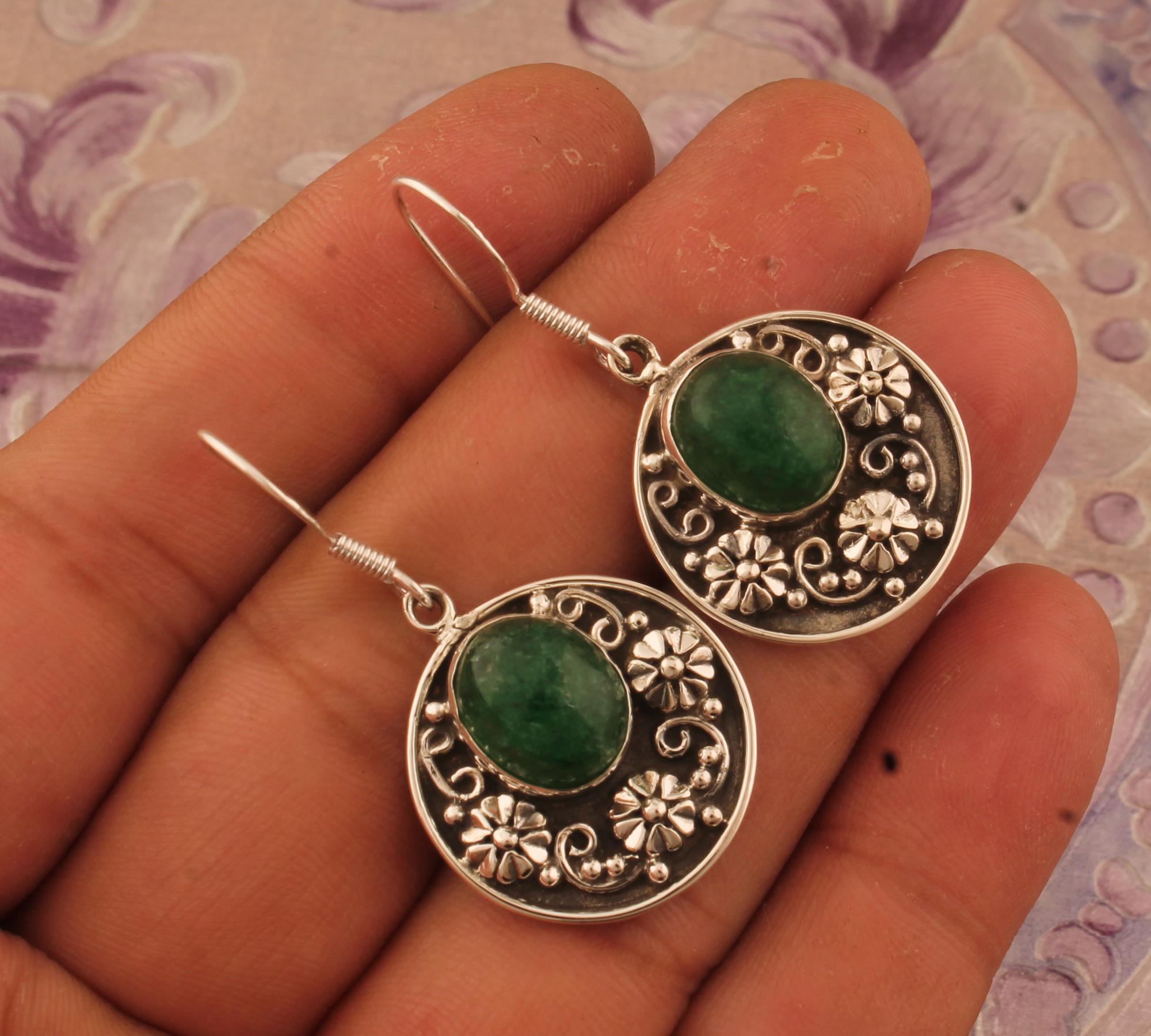 Orecchini in argento sterling con giada verde - Pendente con pietra preziosa a forma di pera - Italia