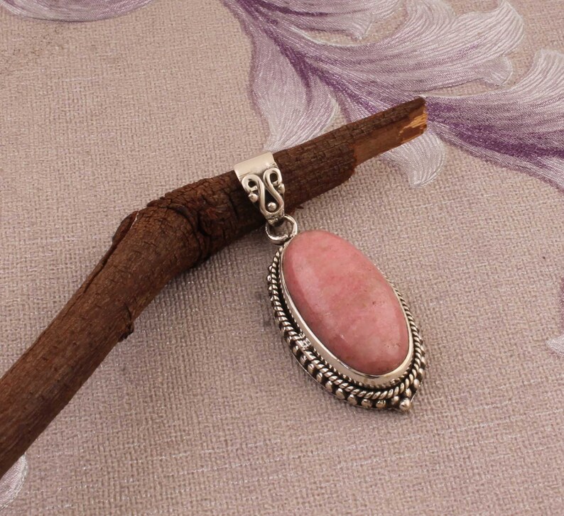 Top Quality Natural Thulite Gemstone Pendant 925-Sterling Silver Pendant,Antique Silver Pendant Oval Pendant,Wedding Gift Item Pendant