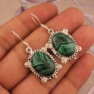 Green Malachite Earrings | Sterling Silver Earrings | Women Earrings | Malachite Earrings | Gift For Her | Drop Earrings | Handmade Earrings