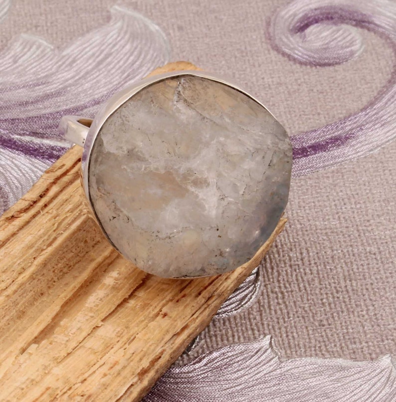 Rainbow Moonstone Raw Gemstone Ring 925-Antique Silver Ring,Boho Ring,Middle Finger Ring,Sterling Silver Rough Stone Ring One-Of-Kind-Pies
