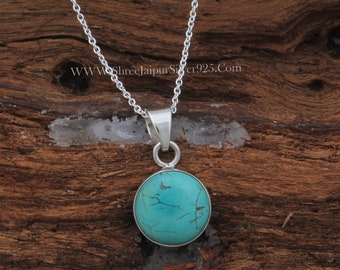 Tibetan Turquoise Sterling Silver Pendant Necklace: Handmade Gemstone Jewelry