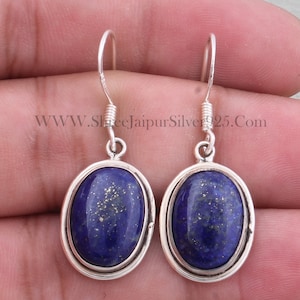 Lapis Lazuli Sterling Silver Earrings: Oval Gemstone Dangle