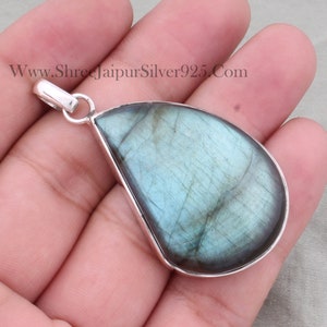 Natural Labradorite Gemstone Necklace, 925 Silver Pendant For Women, Blue Fancy Stone AAA+Quality, Cabochon Pendant, Adorable, Birthday Gift