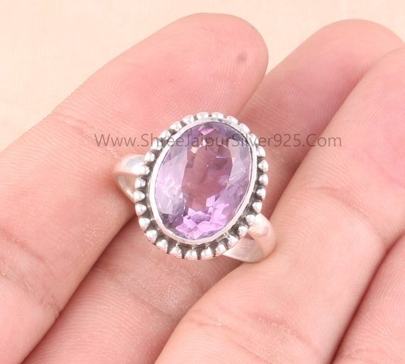 Handmade Amethyst Ring: Oval Cut Stone, 925 Sterling Silver