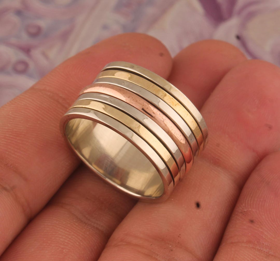 Five Wire Spinner Ring, Sterling Silver Band, Three Tone Spinner, Gift ...