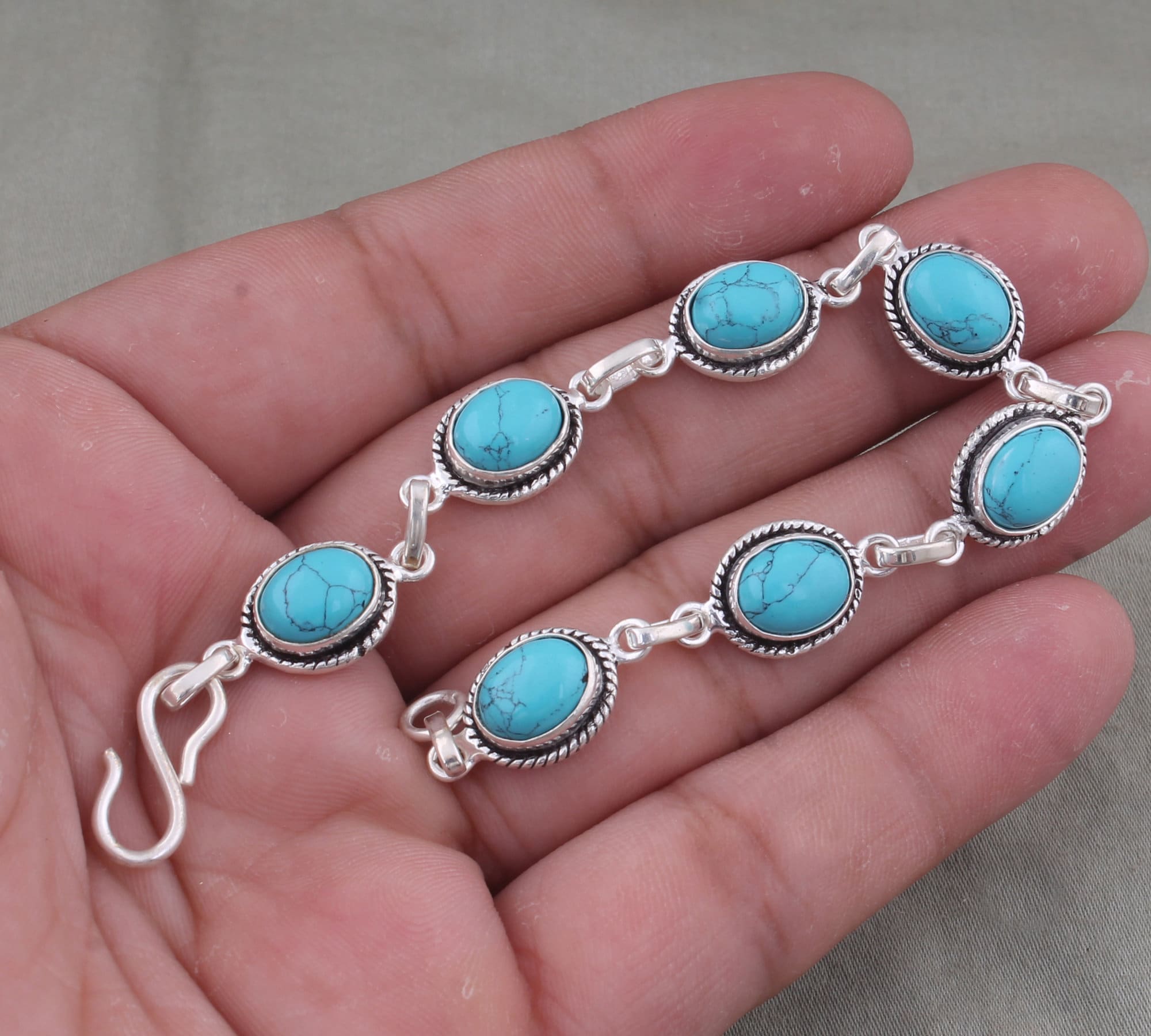 Tibetan Turquoise Sterling Silver Bracelet - Handmade Women's Jewelry