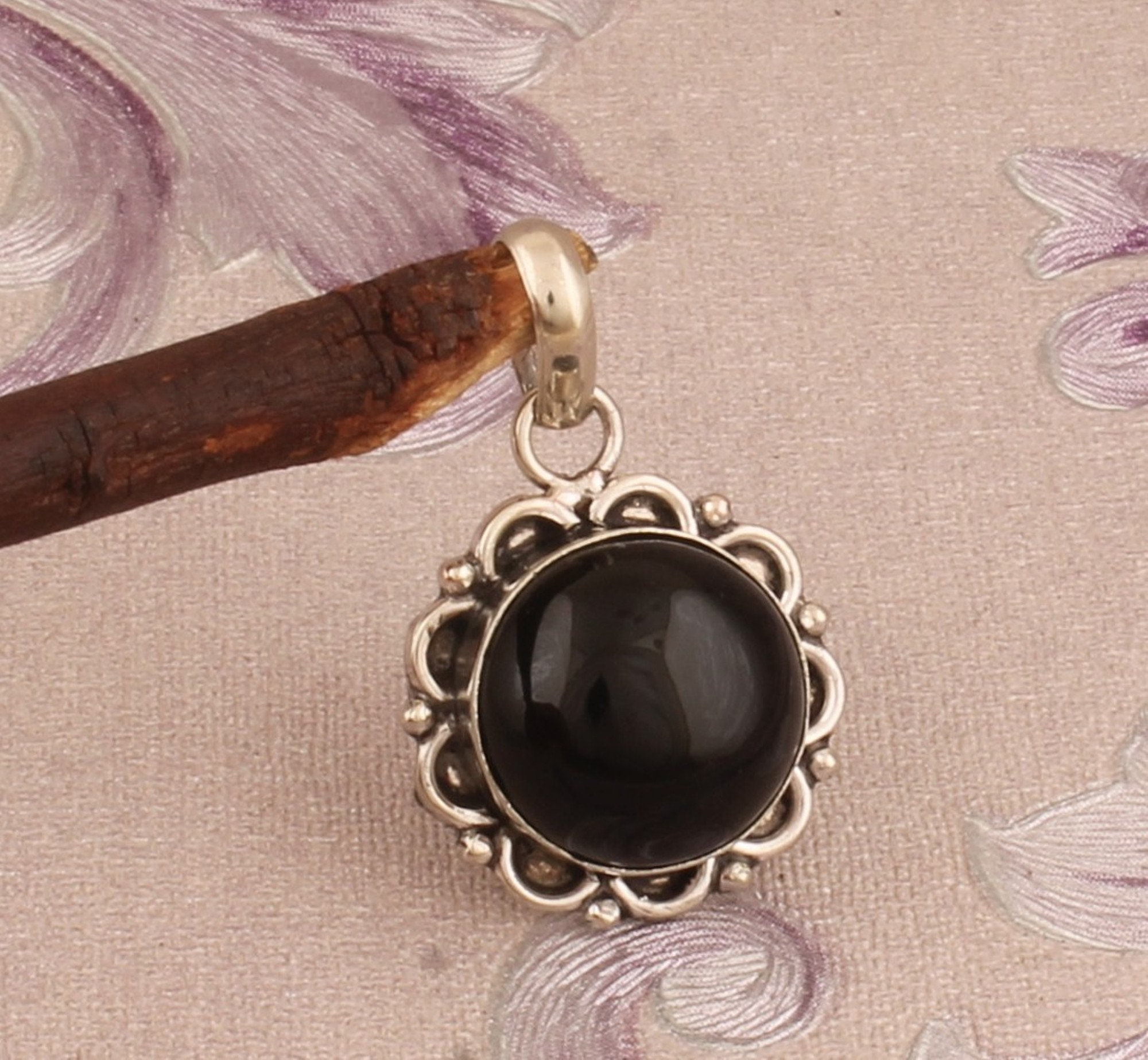 Black Onyx Silver Pendant 925 Sterling Silver Pendant Round Etsy UK
