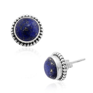 Lapis Gemstone Studs Earring Cabochon Opaque Stone Boho Earring 925-Antique Solid Silver  Earring ,Small Size Earring,Gift Earring