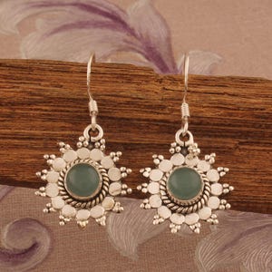Aqua Calci Gemstone Earrings: Sterling Silver Boho Dangle