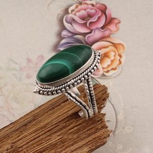 Natural Malachite Ring: Handmade 925 Sterling Silver Jewelry