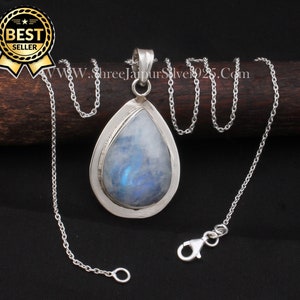 Regenbogen Mondstein 925 Sterling Silber Tropfen Anhänger: Handgefertigter Brautschmuck