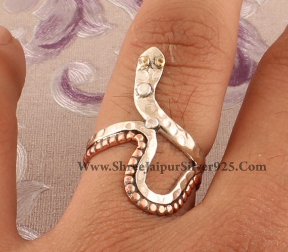 お中元 お歳暮 お年賀 夏 冬 年末年始のご挨拶 ギフト 通販な Silver Designer Snake Ring, Handmade Silver Sterling 925 アクセサリー