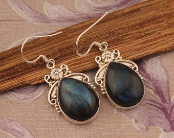 Teardrop Labradorite Earrings: Sterling Silver Boho Jewelry