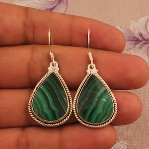 Green Malachite Earrings | Sterling Silver Earrings | Women Earrings | Malachite Earrings | Gift For Her | Drop Earrings | Handmade Earrings