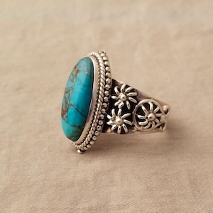 Turquoise Ring, Solid Sterling Silver Ring,  Boho Ring, Twisted Band Ring, Dainty Rings, Top Selling Item Best Selling RingBirthstone