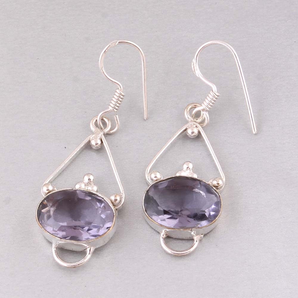 Orecchini pendenti a forma di cuore con ametista, argento sterling 925