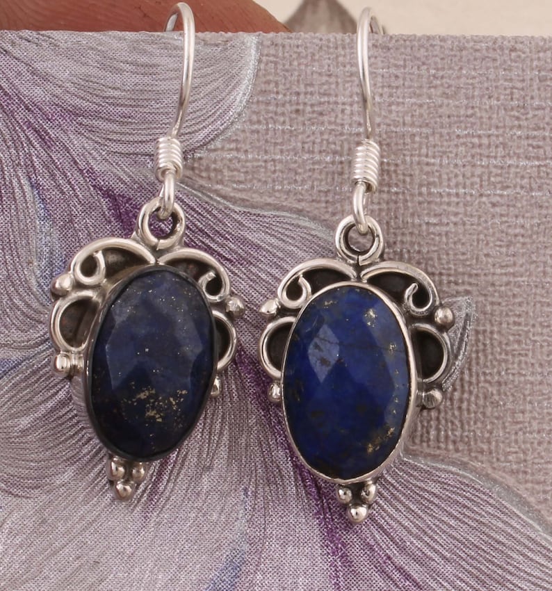 Natural Lapis Top Quality Gemstone Earring 925-Sterling Solid Silver Earring,Leaf Earring,Antique Silver Earring,Wedding Girls Earring