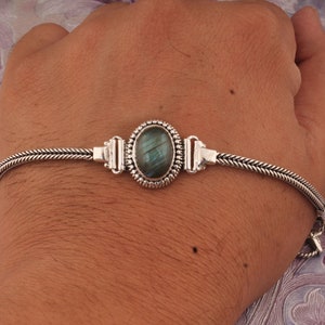 Labradorite Sterling Silver Bracelet: Adjustable Boho Gemstone Jewelry