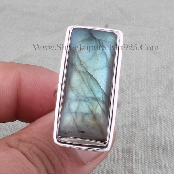 Natural Labradorite Solid 925 Sterling Silver Ring  Handmade  Stone Band Ring For NEW spring fashion