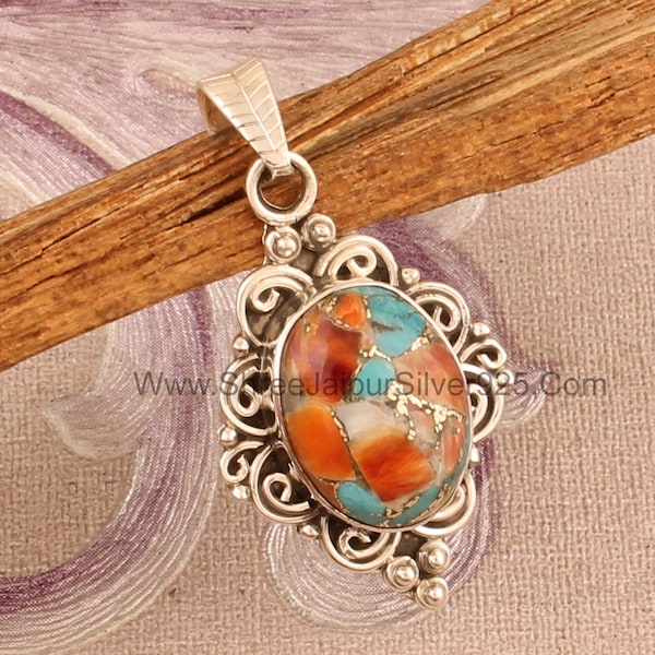 Oyster Copper Turquoise Sterling Silver Pendant Necklace, Handmade Stone