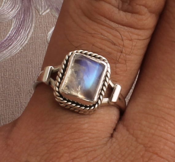 Zilveren ring maansteen (regenboog) maat 18 | rond 1,61 cm - Spiritual Garden