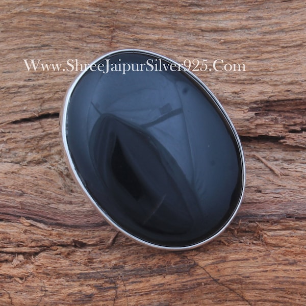 925 Sterling Silver Smoth Black Onyx Oval Gemstone Ring,  Handmade Gemstone Silver Ring Valentine's Day Jewelry Gift Idea, Etsy Cyber 2023