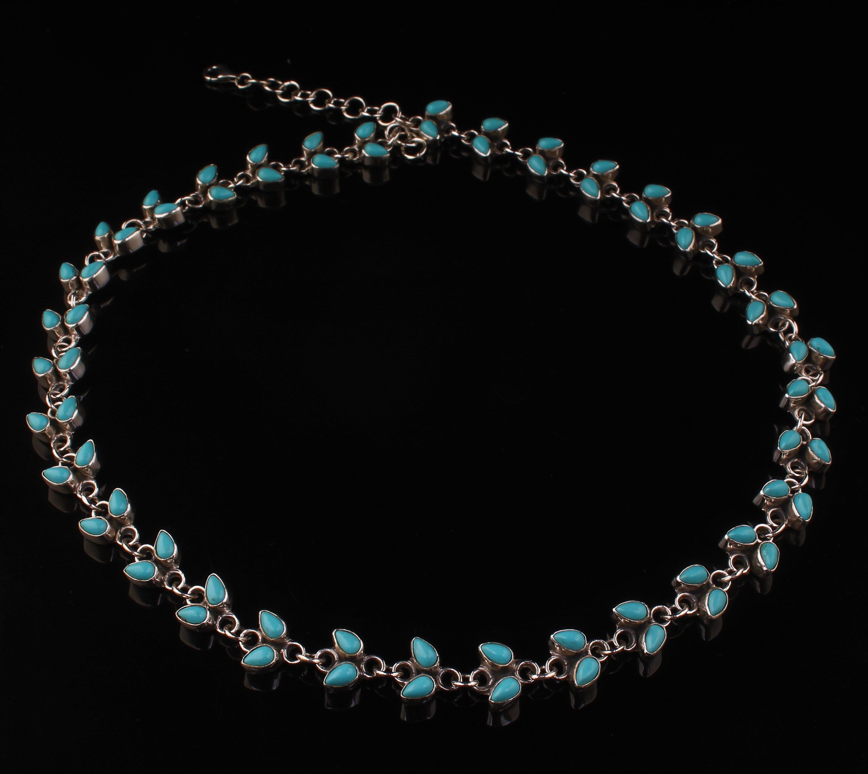 Handmade Sleeping Beauty Turquoise Necklace: 925 Sterling Silver Pear Stone (18-20 inch)