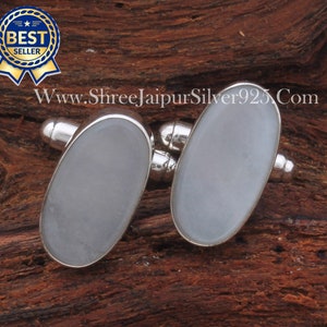 Men&#39;s Jewelry Natural White Moonstone Silver Cufflink, 925 Sterling Silver Cufflink, Oval Gemstone Cufflink, Handmade Cufflink, Gift For Him