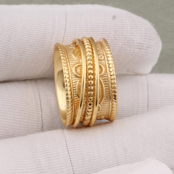Artisan 14k Gold Plated Spinner Band, Thumb Band, Gold Plated Spinner Ring, Meditation Ring, Gift For Lady Boho Jewelry For Women