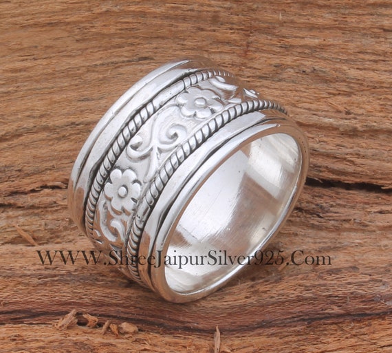 Sterling Silver Spinner Ring: Floral Band, Anxiety Jewelry - Etsy