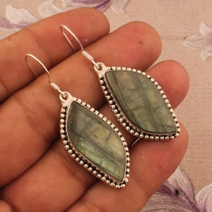 925 Sterling Silver Natural Labradorite Gemstone Earrings, Earrings, Designer Silver Earrings, Handmade Earrings, Labradorite Earring, Boho