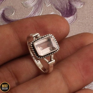 Rose Quartz Silver Ring, 925 Sterling Silver Rectangle Shape Gemstone Ring, Designer Ring, Handcrafted Ring, Engagement Ring, Gift Idea