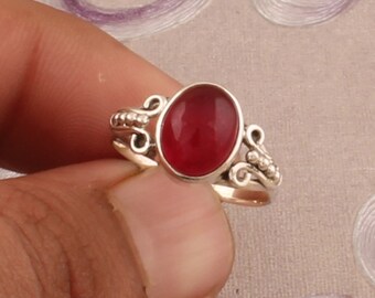 Sterling Silver Ruby Jade Ring: Handmade Oval Gemstone Jewelry