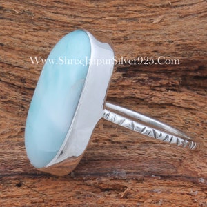 Larimar 925 Sterling Silver Ring  Natural Larimar Long Oval Shape Gemstone Ring Birthstone Artisan Ring