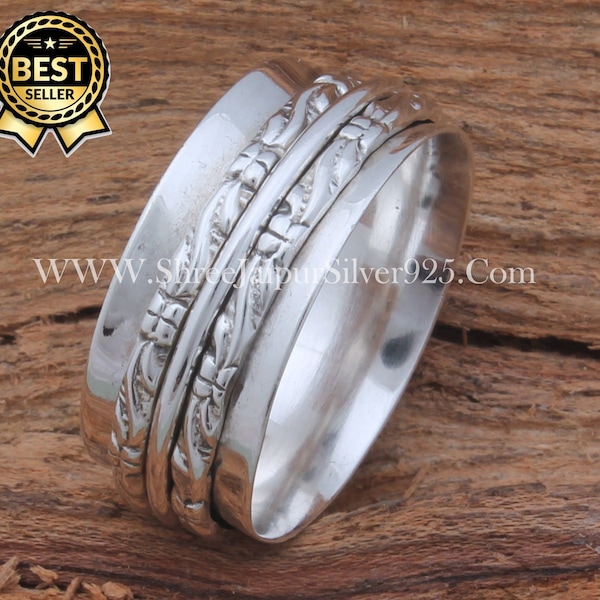 Boho 925 Sterling Silver Spinner Ring, Designer Hand Carver Spin Ring, Thumb Ring, Meditation Ring, Silver Jewelery  Bestselling 2024